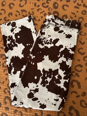 Miaou Cowprint Belted Cropped Jeans size Medium